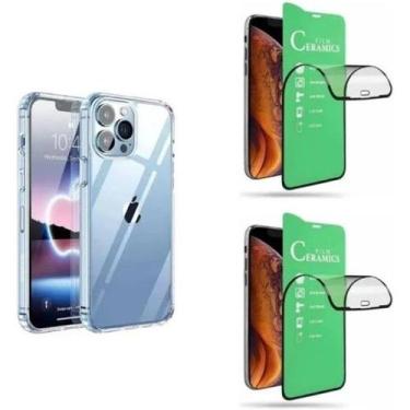 Imagem de Kit 3 Películas Cerâmica Fosca + Capa Capinha Transparente para Iphone