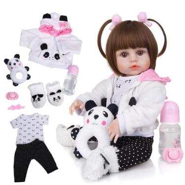 Imagem de Brastoy Boneca Bebê Reborn Silicone Menina Panda ou Coelho Olhos Casta