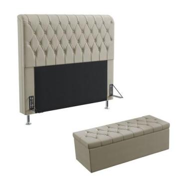 Imagem de Kit Cabeceira Estofada Cama Box Bellatrix 140 Para Cama de Casal e Cal