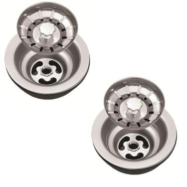 Imagem de Kit 2 Valvulas Americanas Inox 3 1/2 + Cestinha Pia Cozinha - GHELPLUS