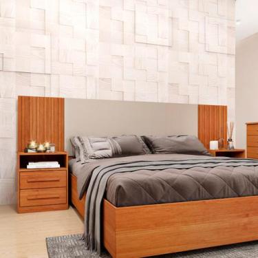 Imagem de Cabeceira Casal Barcelona com Mesa de Cabeceira Cinamomo/Off White - T