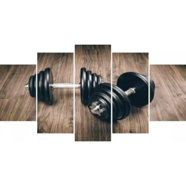 Imagem de Kit quadro decorativo 5 peças 95x60cm Academia Pesos Alteres