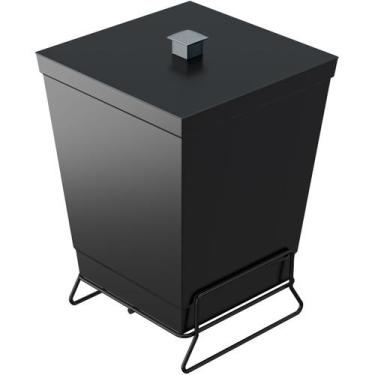 Imagem de Lixeira Plástica Com Suporte 6,5L Cesto De Lixo Para Banheiro Preto Fo