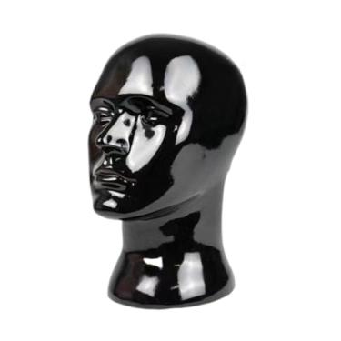 Imagem de menolana Cabeça de manequim masculino, modelo de exibição de perucas, chapéus versáteis, suporte para perucas, cabeça de manequim careca para loja de, Preto Brilhante