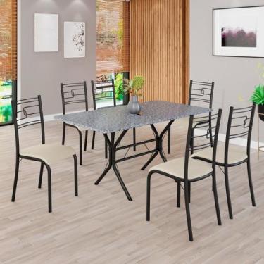 Imagem de Conjunto Sala de Jantar Mesa Retangular 140x75cm Tampo Granito Ocre 6 