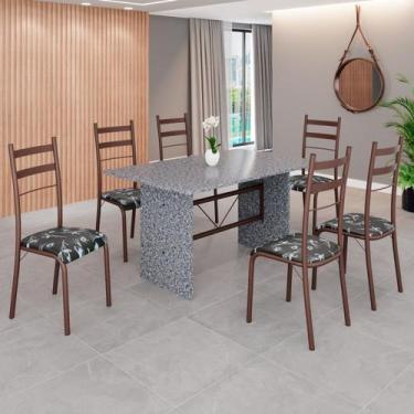 Imagem de Conjunto Sala de Jantar Mesa Retangular 140x75cm Tampo Granito Ocre 6 