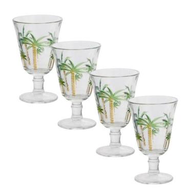 Imagem de Jogo 4 Taças de Cristal Palm Hand Tree Coqueiro Transparente para Água