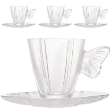 Imagem de Xícara para Chá de Vidro com Pires Butterfly 180ml 4un Wolff, Transpar