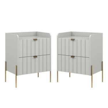 Imagem de kit 2 mesa de cabeceira com gaveta para cama quarto moriah 45cm pés e 
