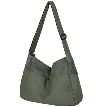 Imagem de Bolsa tiracolo extragrande de lona com bolsos para mulheres e homens, bolsa carteiro Hobo de ombro para trabalho e viagens, 02 - Verde