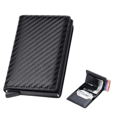Imagem de Carteira Antifurto Rfid Slim Porta Cartões Automática Cor Preto Fibra De Carbono