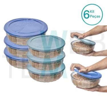Imagem de Kit 6 Potes Tigela Saladeira de Vidro com Tampa Plástica Oceani 1,5L e