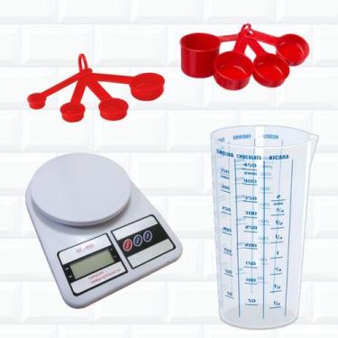 Imagem de Kit Balança + Medidores Colher + Xicara + Copo 500Ml - Isamar