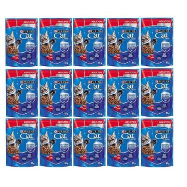 Imagem de kit 15 sachê Para Gatos Adultos Cat Chow Carne ao molho - Alimento Úmi