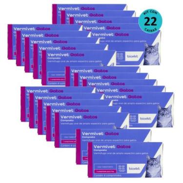 Imagem de Vermífugo para Gatos Vermivet 300mg C/ 4 Comprimidos - Kit c/ 22 caixa