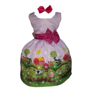 Imagem de Vestido Infantil Temático Fazendinha Menina Na Fazenda Luxo - Pequenos