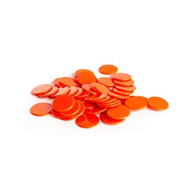 Imagem de Contadores de plástico: Tokens de jogos de cor laranja (moedas de plástico rígido coloridas, marcadores e discos para chips de bingo, winks arrumados, damas e outras peças de jogo de tabuleiro) | 50 peças