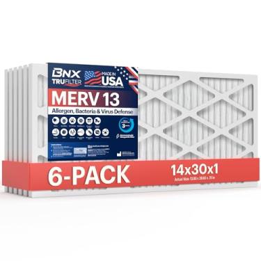Imagem de BNX TruFilter Filtro de ar MERV 13 (pacote com 6) – Feito nos EUA – Filtros de ar condicionado eletrostático plissado HVAC para alergias, pólen, mofo, bactérias, fumaça, alérgeno, MPR 1900 FPR 10