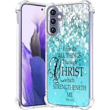 Imagem de CCFUNCASE Compatível com Samsung Galaxy S24+ Plus / S25+ Plus Capa transparente fofa para mulheres - Capas de telefone robustas Funda Capa protetora (religiões bíblicas cristãs azuis)