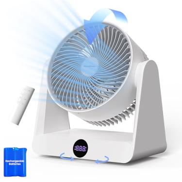 Imagem de HomBreez Ventilador circulador de ar de mesa de 25 cm com controle remoto, ventilador de mesa oscilante de 90° + 90°, ventilador silencioso portátil alimentado por bateria para quarto, casa,