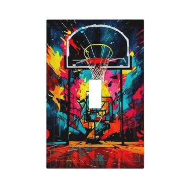 Imagem de LOLREAI Cesta esportiva de basquete com grafite colorido, hippie, 1 gangue, capas de interruptor, placa de parede decorativa para decoração de quarto de banheiro