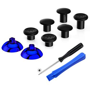 Imagem de eXtremeRate ThumbsGear – joystick ergonômico intercambiável para controle Playstation 4 PS4 Slim PS4 Pro com 3 alturas abobadadas e garras côncavas ajustáveis – Cromado brilhante azul e preto