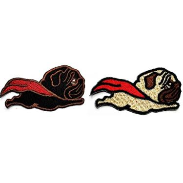 Imagem de Conjunto de 2 peças Rareeasy Patch Pug bordado desenho animado cão super herói adesivo aplique bordado ferro no crachá faça você mesmo artesanato artesanal camiseta jeans chapéu roupas tecido fantasia