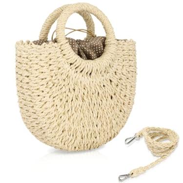 Imagem de FENBEN Bolsa tiracolo feminina de palha para o verão e praia, bolsa de ombro de vime, Bege, Small