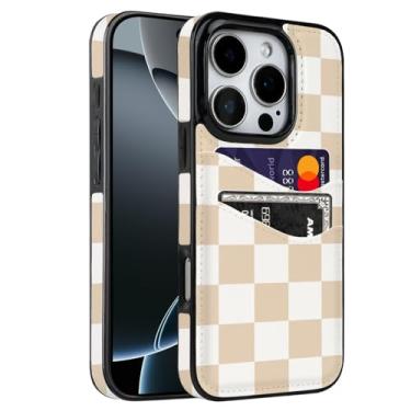 Imagem de Obbii Capa para iPhone 16 Pro de 6,1 polegadas com porta-cartões de couro macio capa protetora à prova de choque rígida para mulheres e homens (tabuleiro de damas)