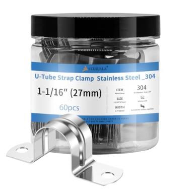 Imagem de SEKSUALA 60 braçadeiras de conduíte de aço inoxidável 304 de 27 mm (1 1/40.6 cm), braçadeira de tubo em U, alça de dois furos, suporte em U, braçadeiras de correia de tubo rígido, clipes de tensão,