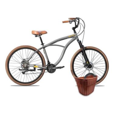 Imagem de Kit bike blitz terral beach cruiser 21v + cestinha e cadeados, Grafite