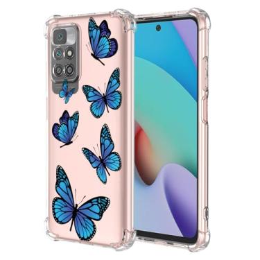 Imagem de KOARWVC Capa para Redmi 10, capa para Redmi 10 Prime, Redmi 10 2022, capa macia TPU com absorção de choque, fina, proteção com padrão de borboleta, capa traseira para Xiaomi Redmi 10 borboleta azul