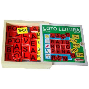 Imagem de Jogo educativo loto leitura 130 peças madeira caixa c tampa - carimbra