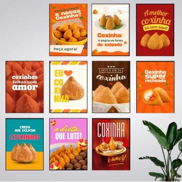 Imagem de Kit 10 Quadros Coxinha Lanchonete Salgados Lanche 20x28cm - CAMALEÃO D