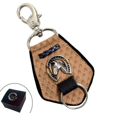 Imagem de Chaveiro de Couro Bege Ferradura Cavalo com Fecho Premium - GRANADO AC