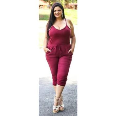 Imagem de Macacão Jogger Plus Size Feminino em Bengaline - Mclube, Vinho, G2