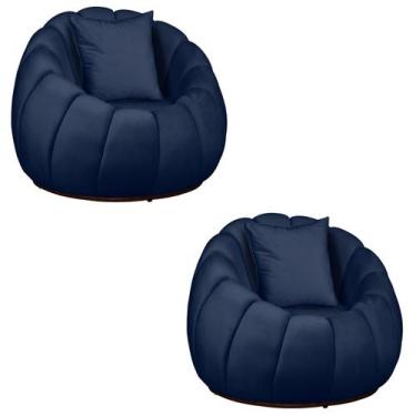 Imagem de Kit 02 Poltronas Concha Almofada Base Arco Giratória Veludo - Fina Mob
