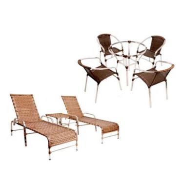Imagem de Kit 4 Cadeiras Floripa e Mesa Garden em Alumínio e 2 Espreguiçadeiras 