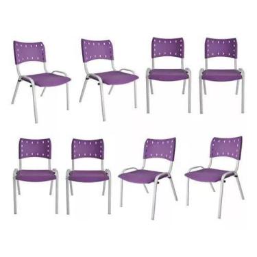 Imagem de Kit Com 8 Cadeiras Iso Para Escola Escritório Comércio Roxa Base Branc