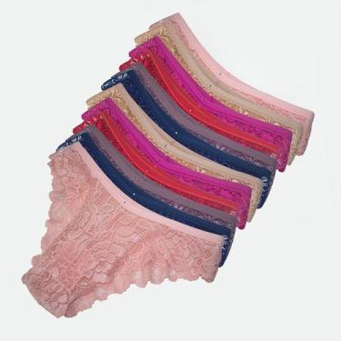 Imagem de Kit 12 Calcinha Semi Fio Renda Feminina Cos Alto Tanga Asa Delta Reven