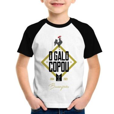 Imagem de Camiseta Raglan Infantil O Galo Copou! - Foca na Moda, Branco, Preto, 