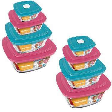 Imagem de Jogo 8 Potes Quadrado Vidro 300ml 500ml 1L 2L Nadir Marinex