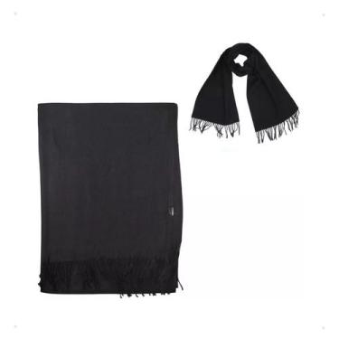 Imagem de Echarpe Feminino Cachecol Manta Pashmina Lenço Xale Preto - Franja Ban