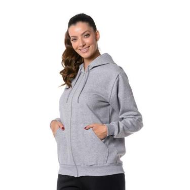 Imagem de Moletom Feminino Cinza Claro com Capuz e Zíper - CHIELLA, GG, Cinza, F