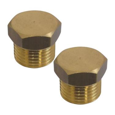 Imagem de Par Plug Bujão Sextavado Rosca 1/8 Npt Latão Ar Água Óleo - STORE AUTO