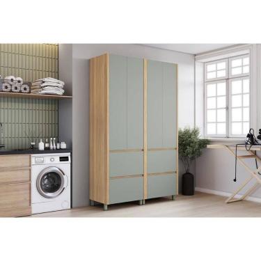 Imagem de Armário Multiuso Lavanderia Rainha c/ 4 Portas e 4 Gavetas 140cm Nature/Verde - Nesher