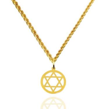 Imagem de Corrente Cordão Baiano Com Pingente Estrela de Davi Ouro 18k - AGAPRIM