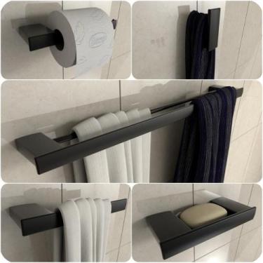 Imagem de Kit 5 Acessórios Para Banheiro Preto Master Toalheiro Duplo - HomeDeco