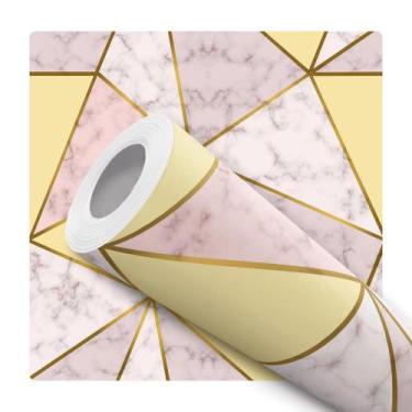 Imagem de Papel De Parede Vinílico Geométrico Rosa E Amarelo Mármore 10m - DELIQ