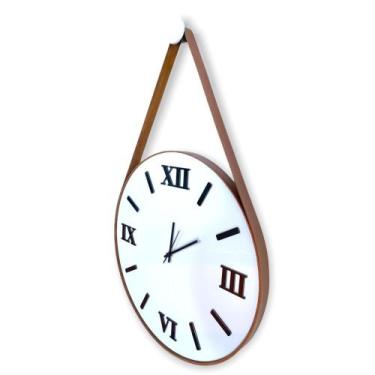 Imagem de Relógio de Parede ADNET 40cm, Fundo Branco, Algarismos Romanos 3D Pret